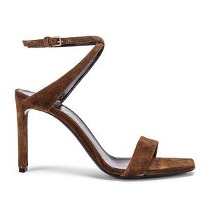 Saint Laurent Bea Bow Suede Square Toe Ankle Wrap Strap Sandal Heels Brown 37